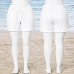 Denim & Co Womens Small Beach Regular Knit Terry Shorts White‎ Elastic Waist